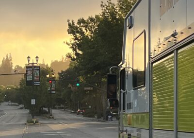 side view of hazmat vehicle and sunset